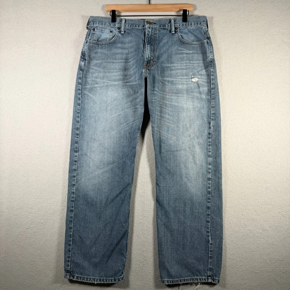 Levis 569 Loose Straight Leg Jeans Mens 36x32 Blue Medium Wash Distressed Cotton